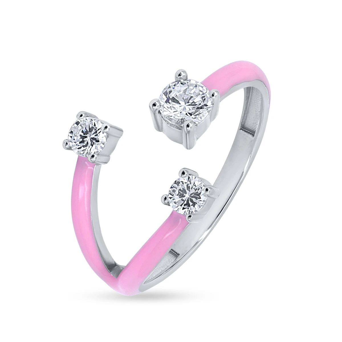 Inel din Argint Alb de 925 cu piatra Zirconia artificial Email de culoare ROZ ALB