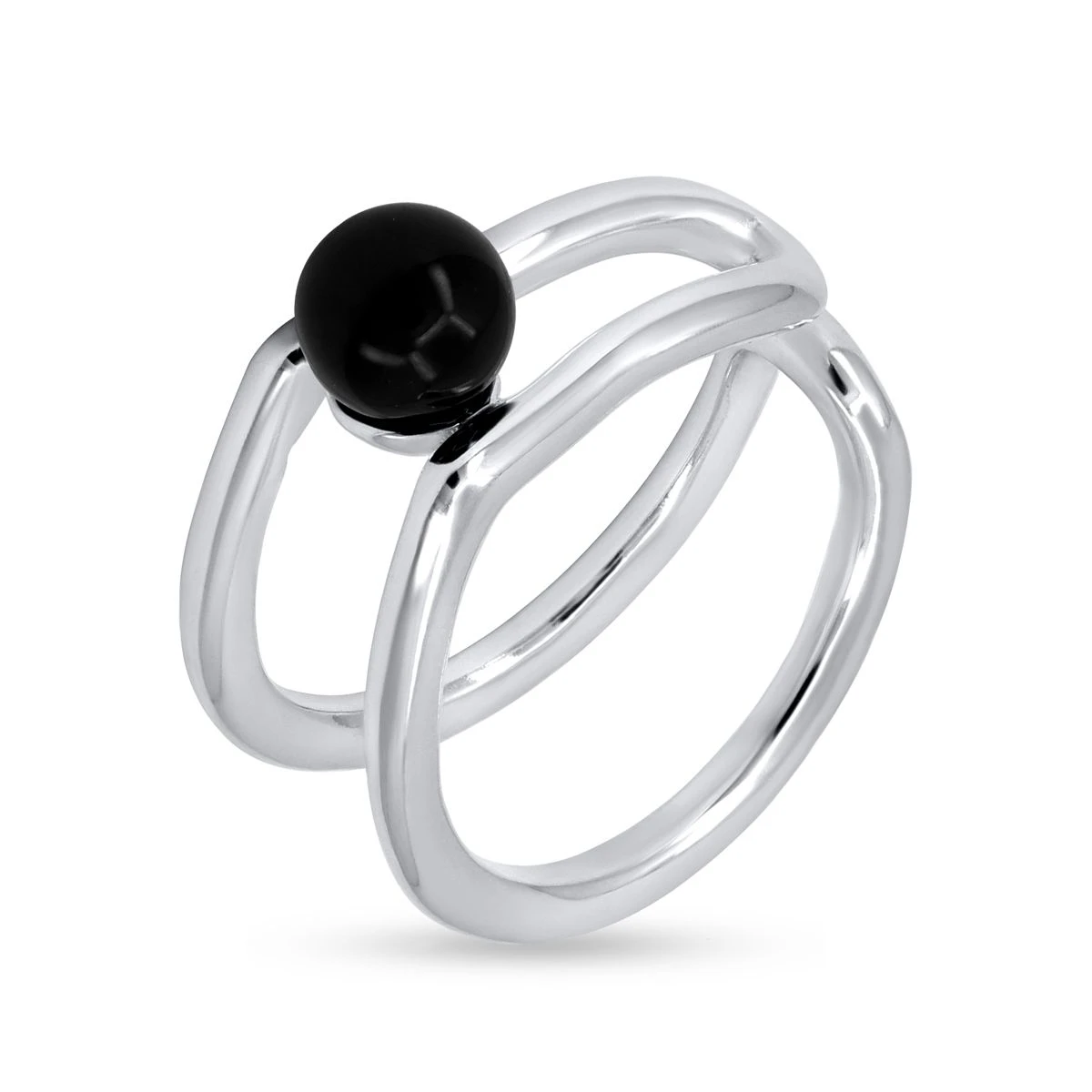 Inel din Argint Alb de 925 cu piatra Onix de culoare NEGRU
