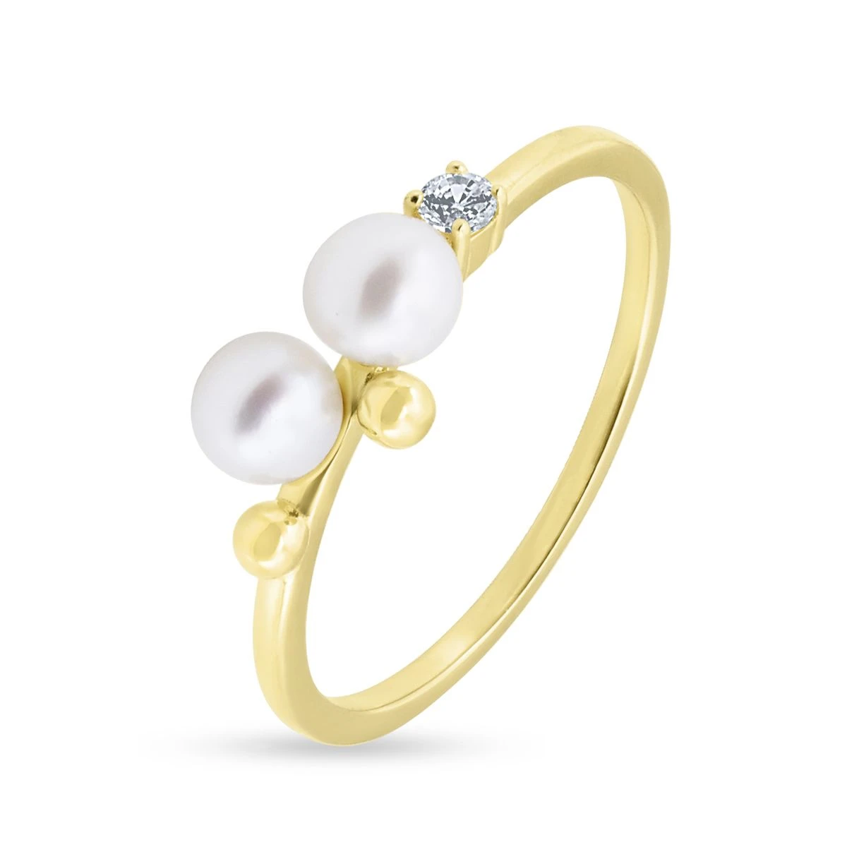 Inel din Argint Galben de 925 cu piatra Zirconia arificial perla sintetica de culoare ALB