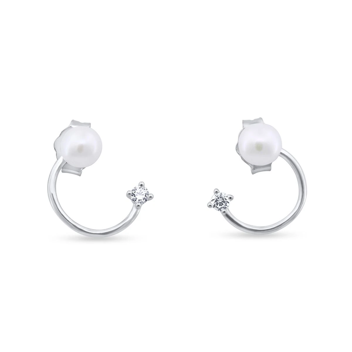 Cercei din Argint Alb de 925 cu piatra Zirconia arificial perla sintetica de culoare ALB