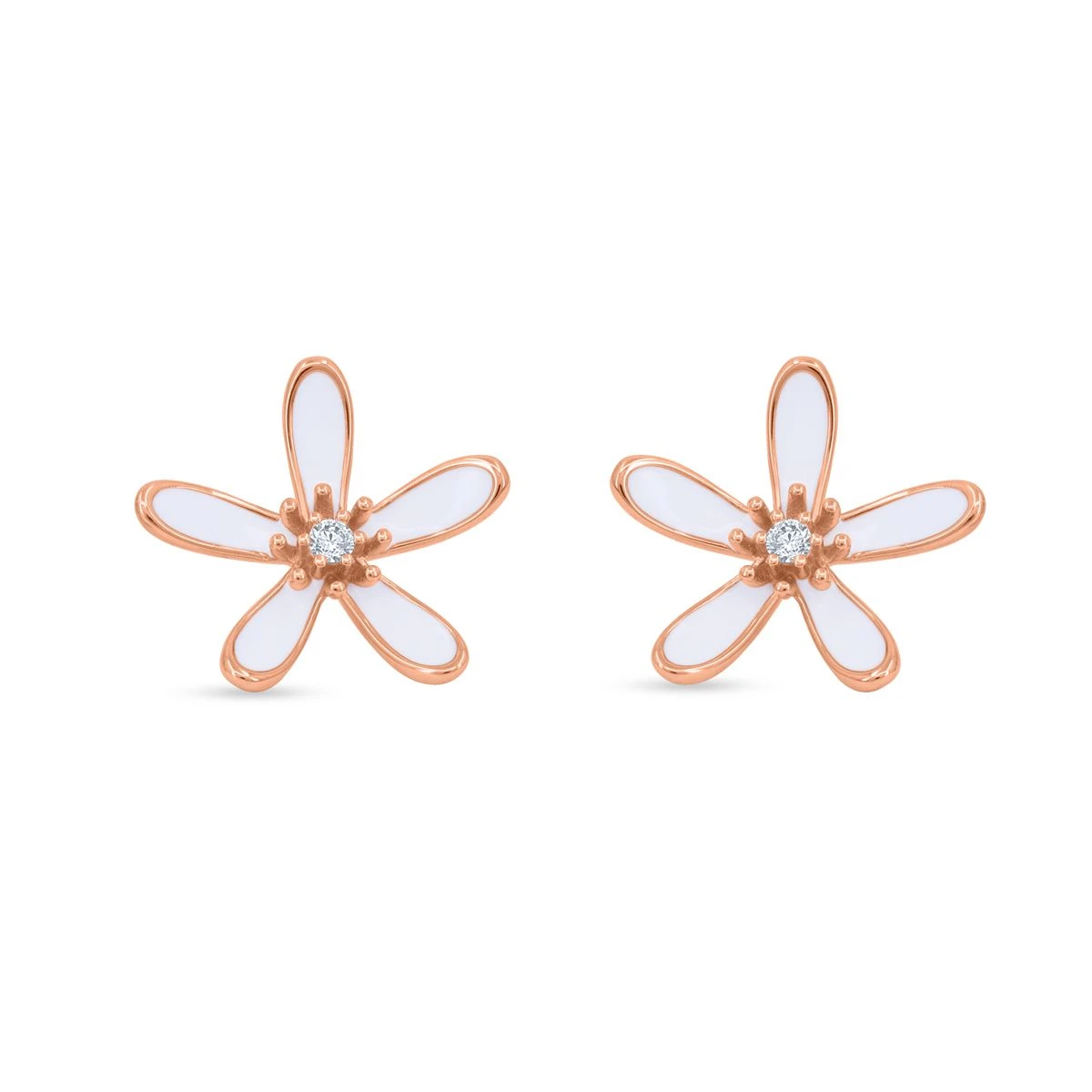 Cercei din Argint Roz de 925 cu piatra Zirconia artificial Email de culoare ALB