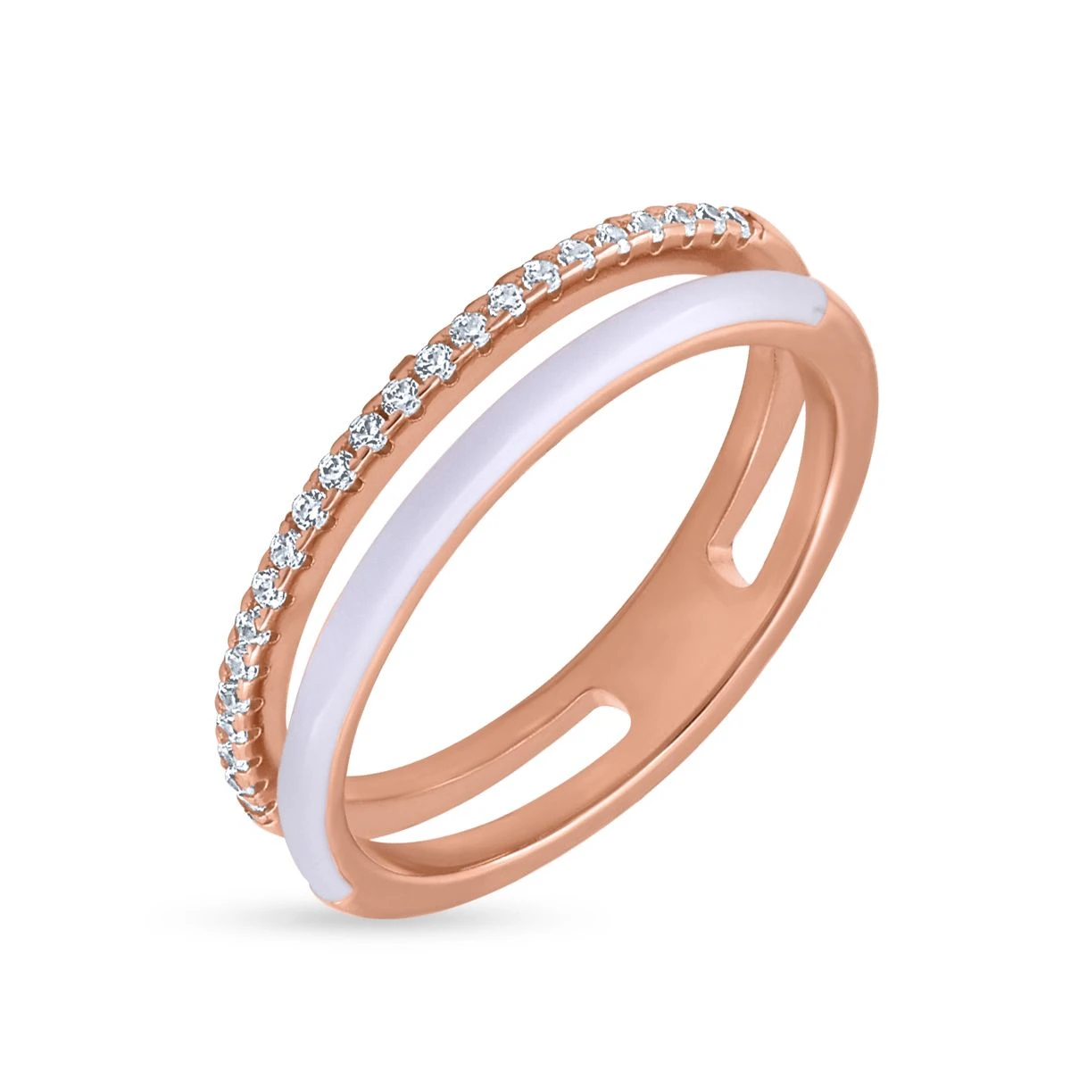 Inel din Argint Roz de 925 cu piatra Zirconia artificial Email de culoare ALB