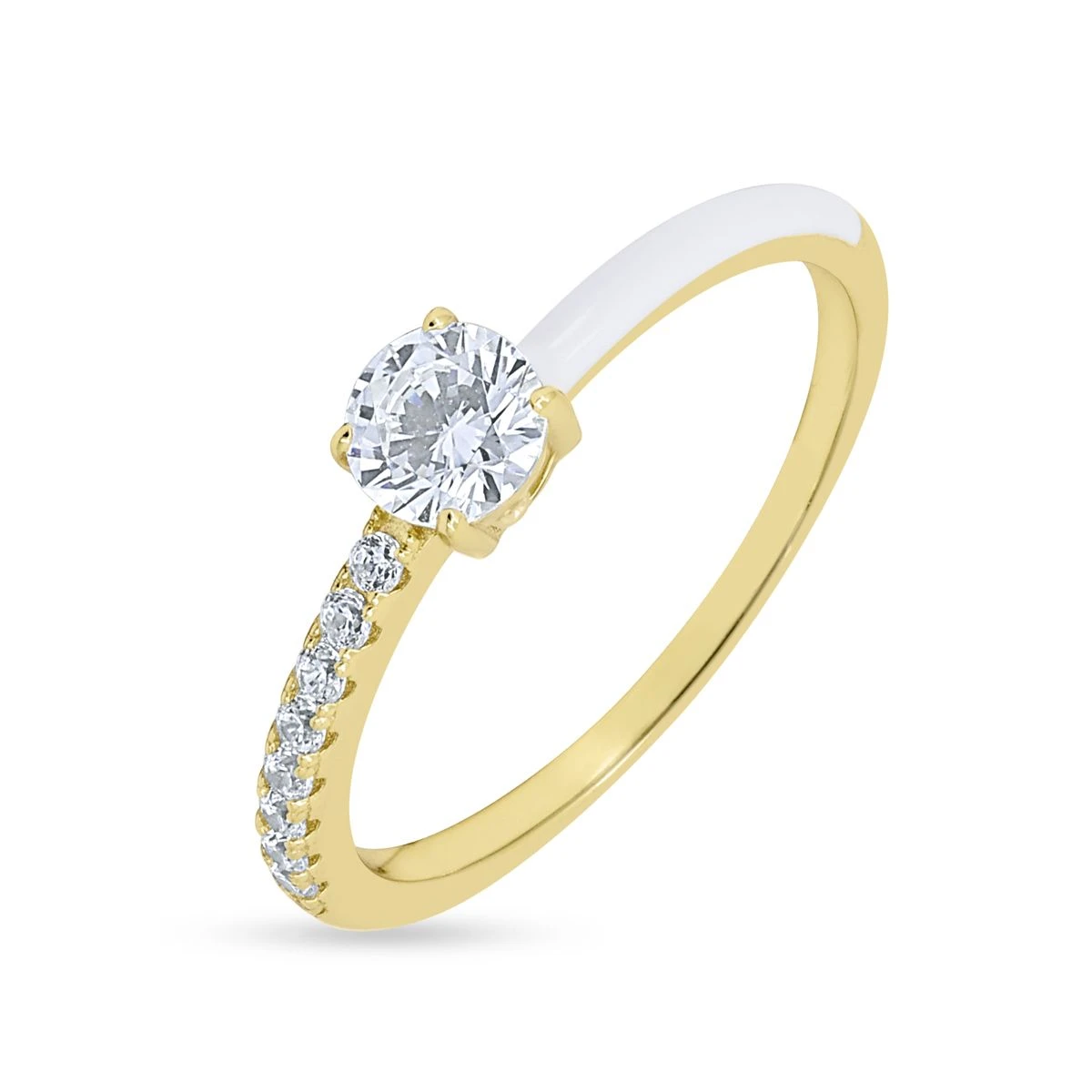 Inel logodna din Argint Galben de 925 cu piatra Zirconia artificial Email de culoare ALB