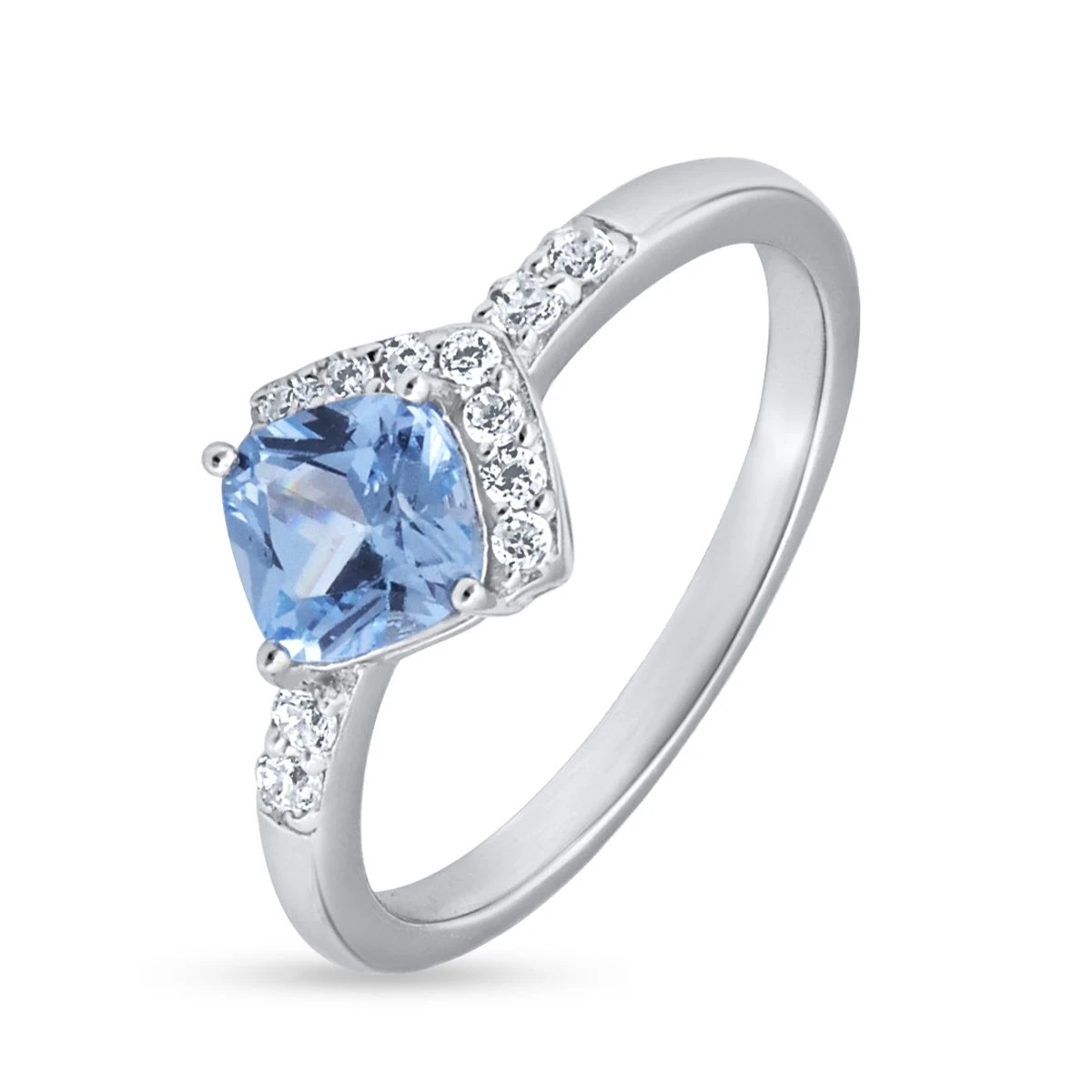 Inel din Argint Alb de 925 cu piatra Zirconia artificial de culoare BLEU