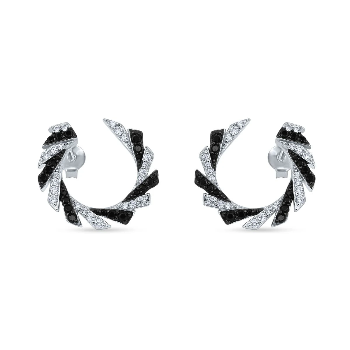 Cercei din Argint Alb de 925 cu piatra Zirconia artificial de culoare ALB NEGRU