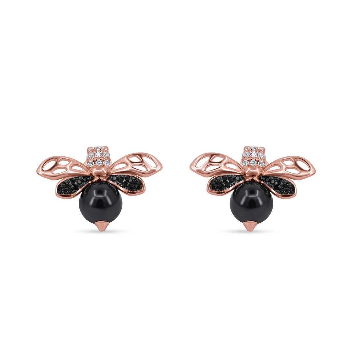 Cercei din Argint Roz de 925 cu piatra Zirconia artificial de culoare ALB NEGRU