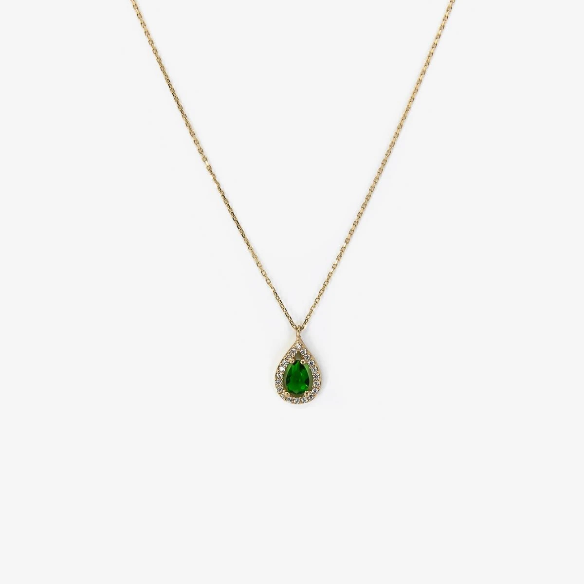 Lant cu pandantiv din Aur Galben de 14k cu piatra Zirconia artificial de culoare VERDE