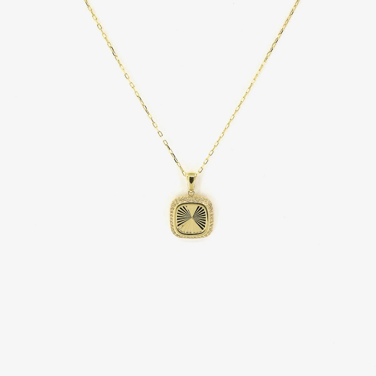 Lant cu pandantiv din Aur Galben de 14k cu piatra Zirconia artificial de culoare ALB