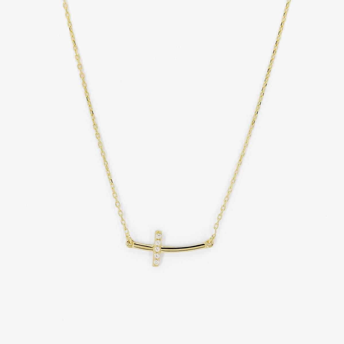 Lant cu pandantiv din Aur Galben de 14k cu piatra Zirconia artificial de culoare ALB