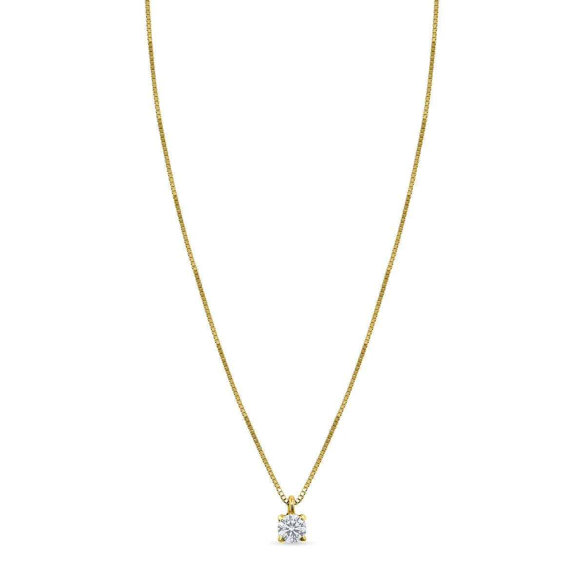 Lant cu pandantiv din Aur Galben de 14k cu piatra Zirconia artificial de culoare ALB