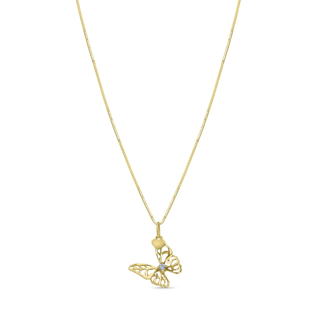 Lant cu pandantiv din Aur Galben de 14k cu piatra Zirconia artificial de culoare ALB