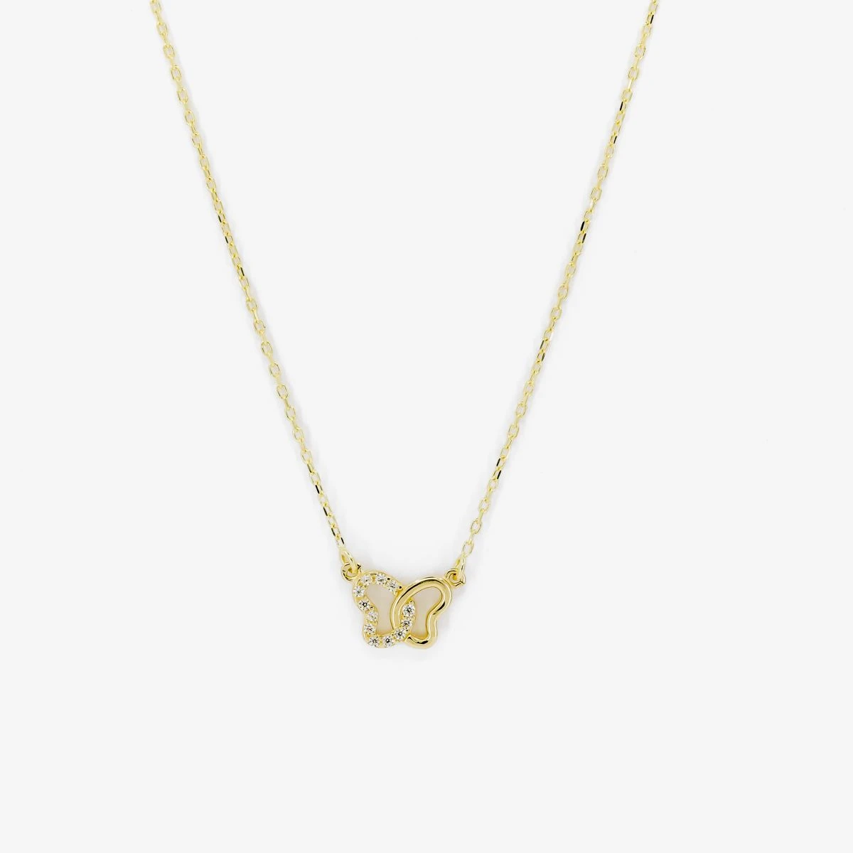 Lant cu pandantiv din Aur Galben de 14k cu piatra Zirconia artificial de culoare ALB