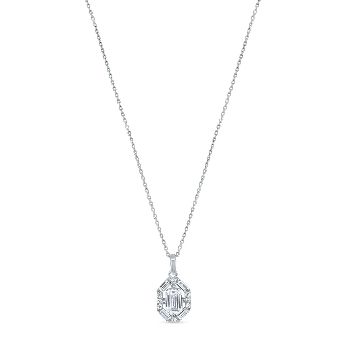 Lant cu pandantiv din Aur Alb de 14k cu piatra Zirconia artificial de culoare ALB