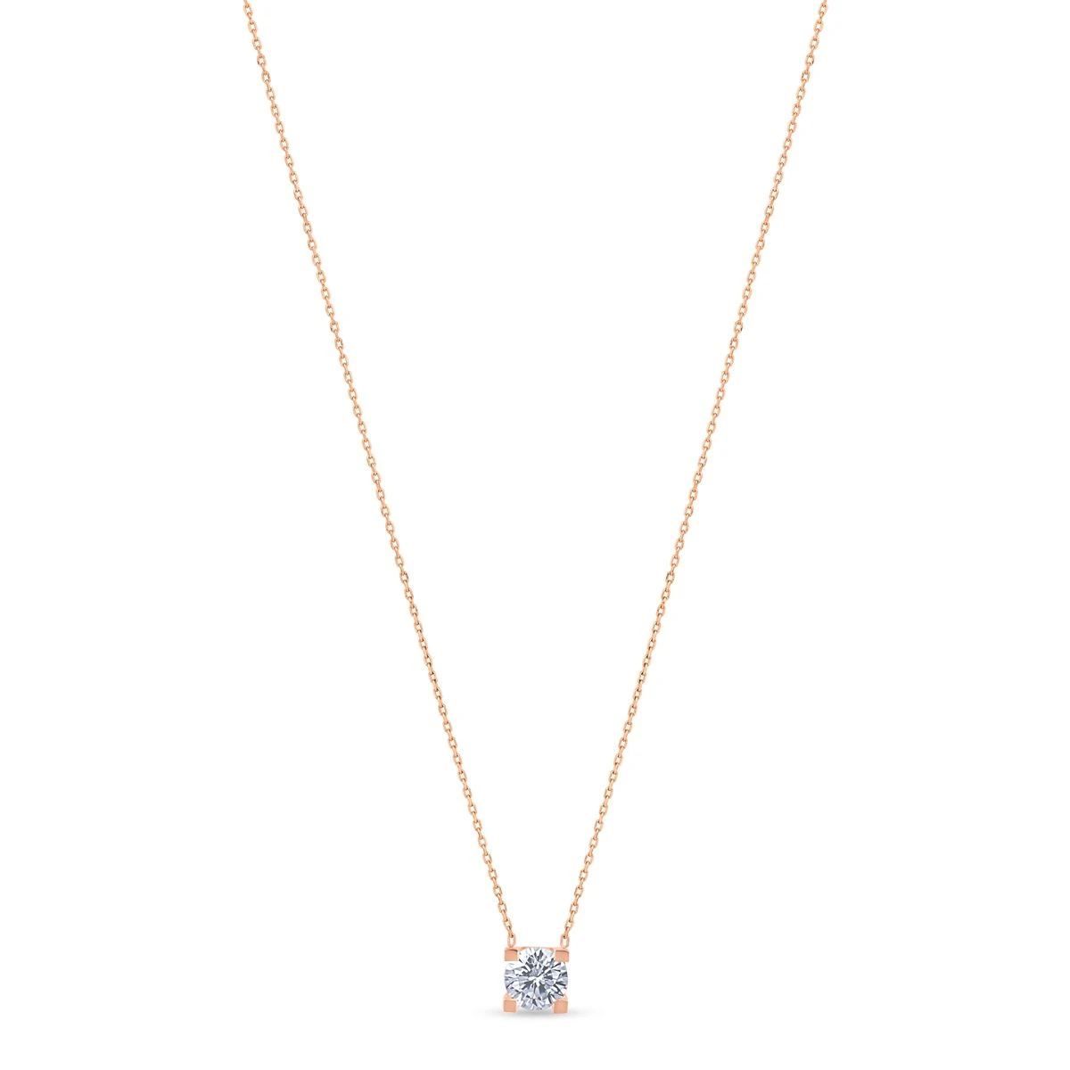 Lant cu pandantiv din Aur Roz de 14k cu piatra Zirconia artificial de culoare ALB