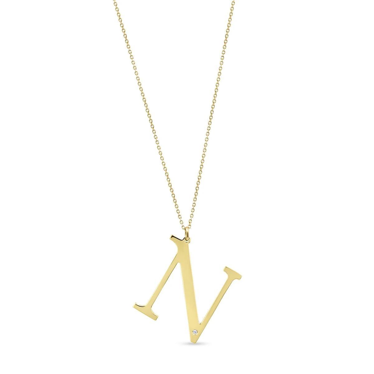 Lant cu pandantiv din Aur Galben de 14k cu piatra Zirconia artificial de culoare ALB