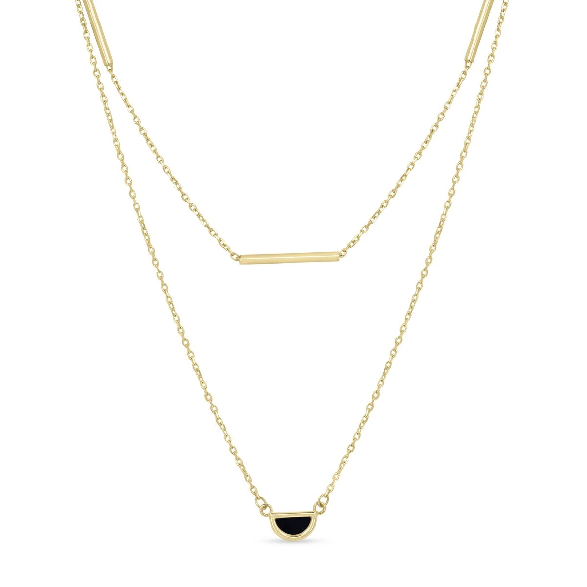 Lant cu pandantiv din Aur Galben de 14k cu piatra Onix de culoare NEGRU