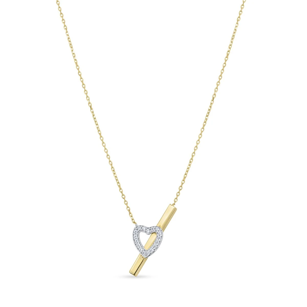 Lant cu pandantiv din Aur Galben de 14k cu piatra Zirconia artificial de culoare ALB
