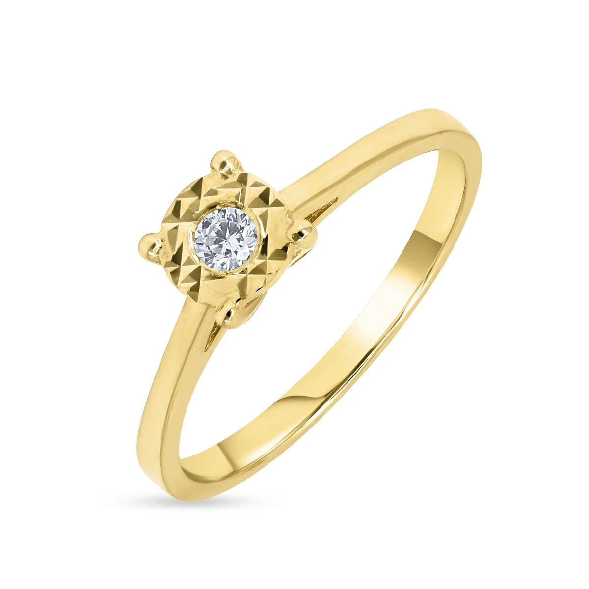 Inel logodna din Aur Galben de 14k cu piatra Zirconia artificial de culoare ALB