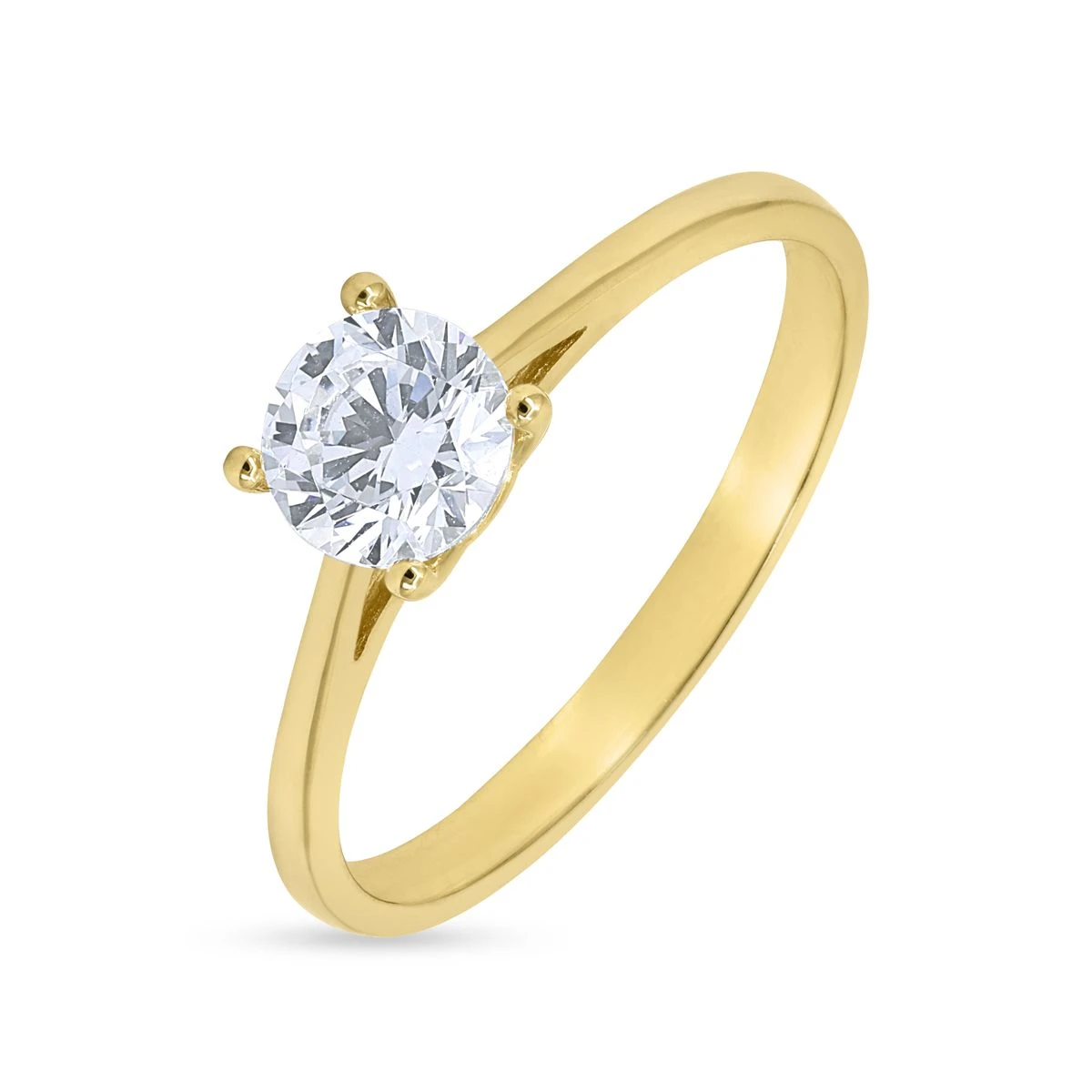 Inel logodna din Aur Galben de 14k cu piatra Zirconia artificial de culoare ALB