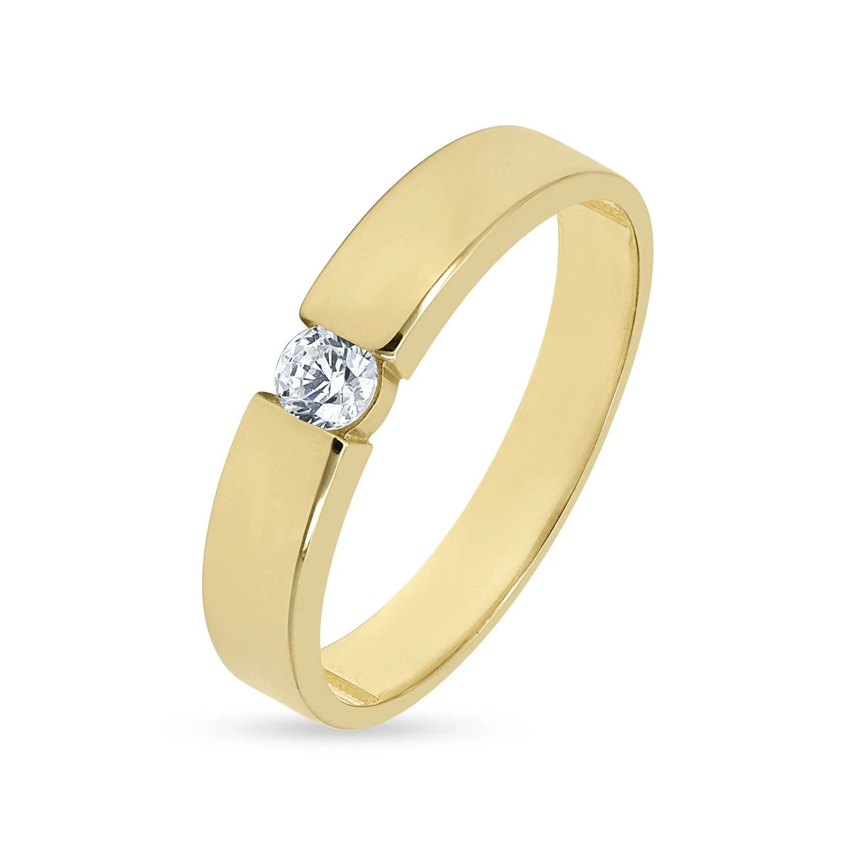 Inel din Aur Galben de 14k cu piatra Zirconia artificial de culoare ALB