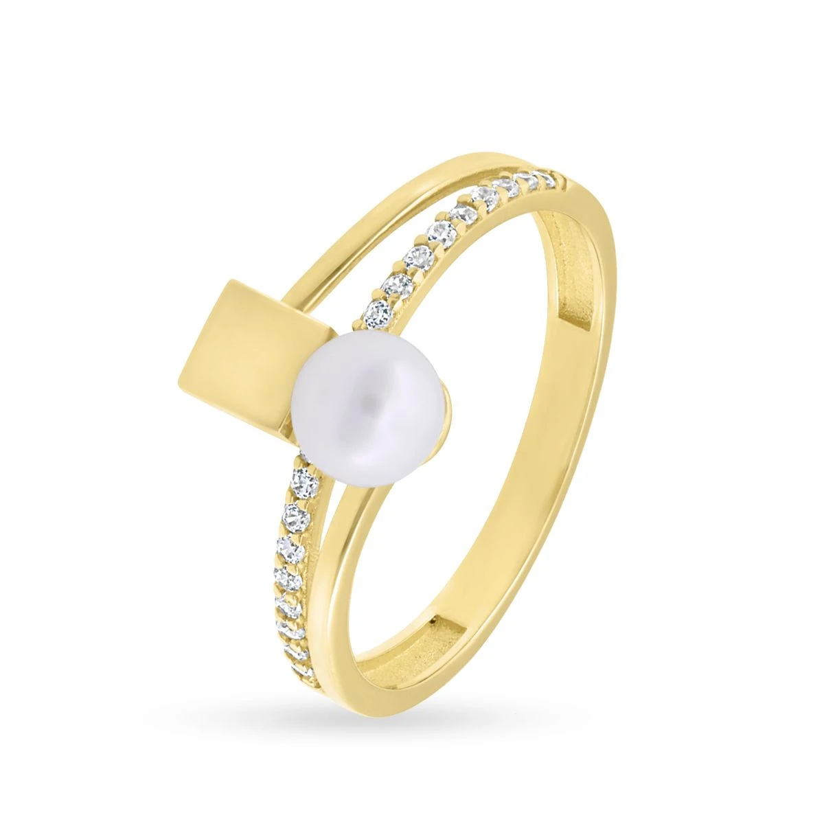Inel din Aur Galben de 14k cu piatra Zirconia artificial de culoare ALB