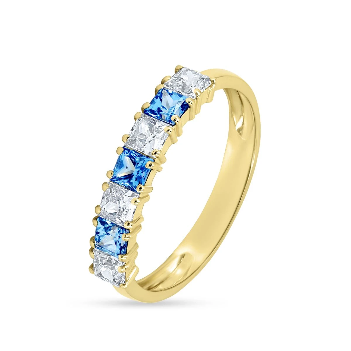 Inel din Aur Galben de 14k cu piatra Zirconia artificial de culoare BLEU