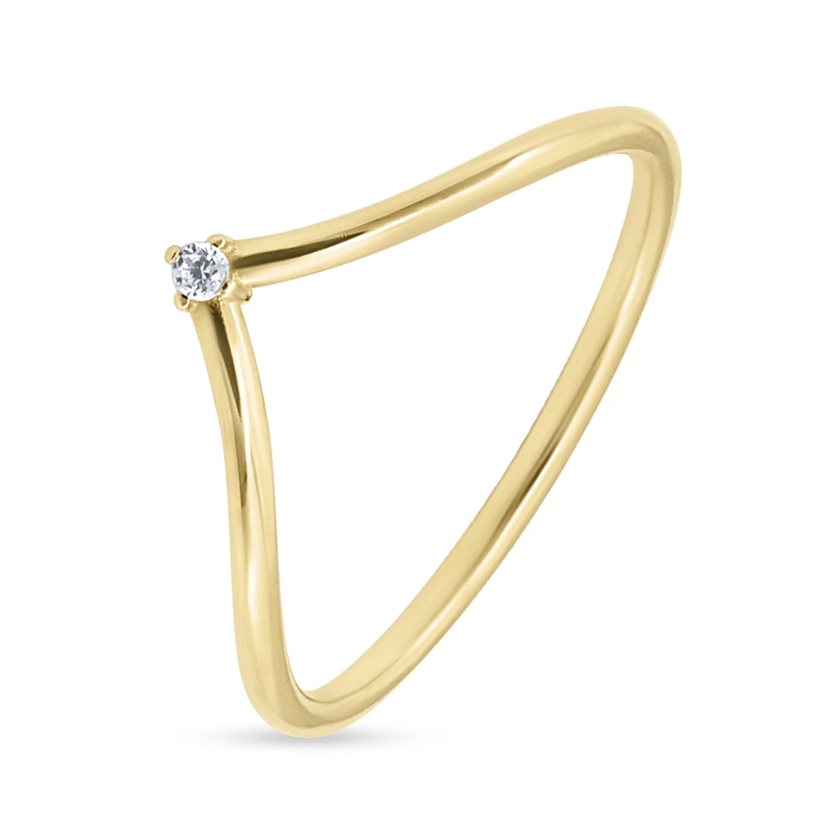 Inel din Aur Galben de 14k cu piatra Zirconia artificial de culoare ALB