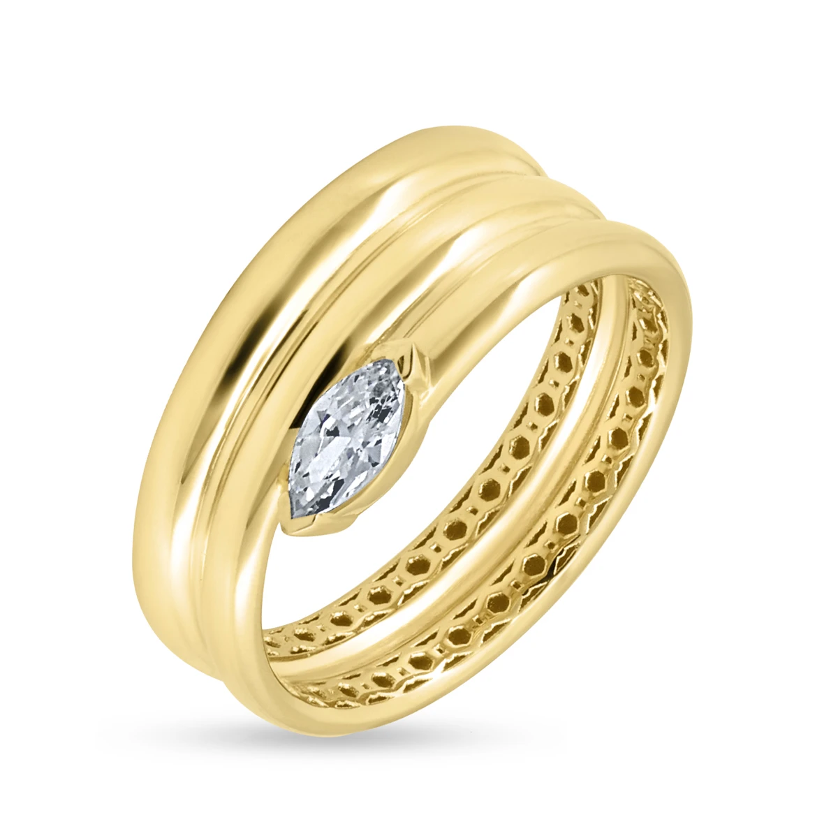 Inel din Aur Galben de 14k cu piatra Zirconia artificial de culoare ALB